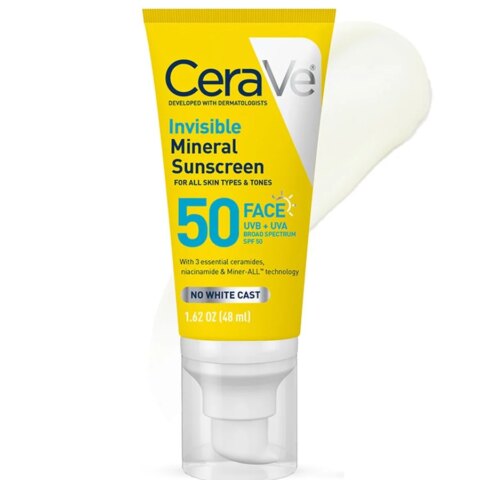 ضدآفتاب مینرال بی‌رنگ صورت سراوی با SPF 50